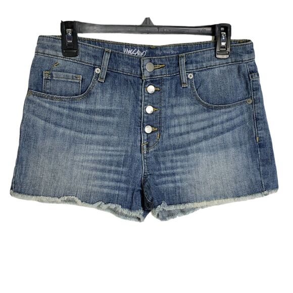 Mossimo Women’s Jean Shorts Sz 8/29 High Rise Denim Stretch Blue Button Fly Raw - Picture 3 of 7
